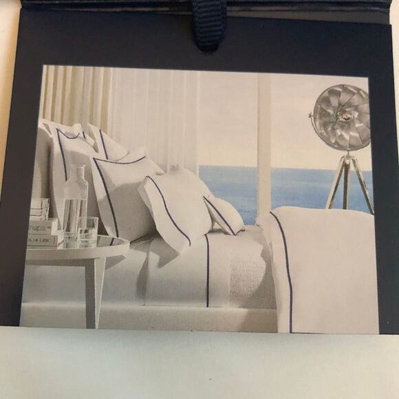 Ralph Lauren Organic Cotton Percale Palmer King Flat Sheet White Polo Navy New - Picture 6 of 10